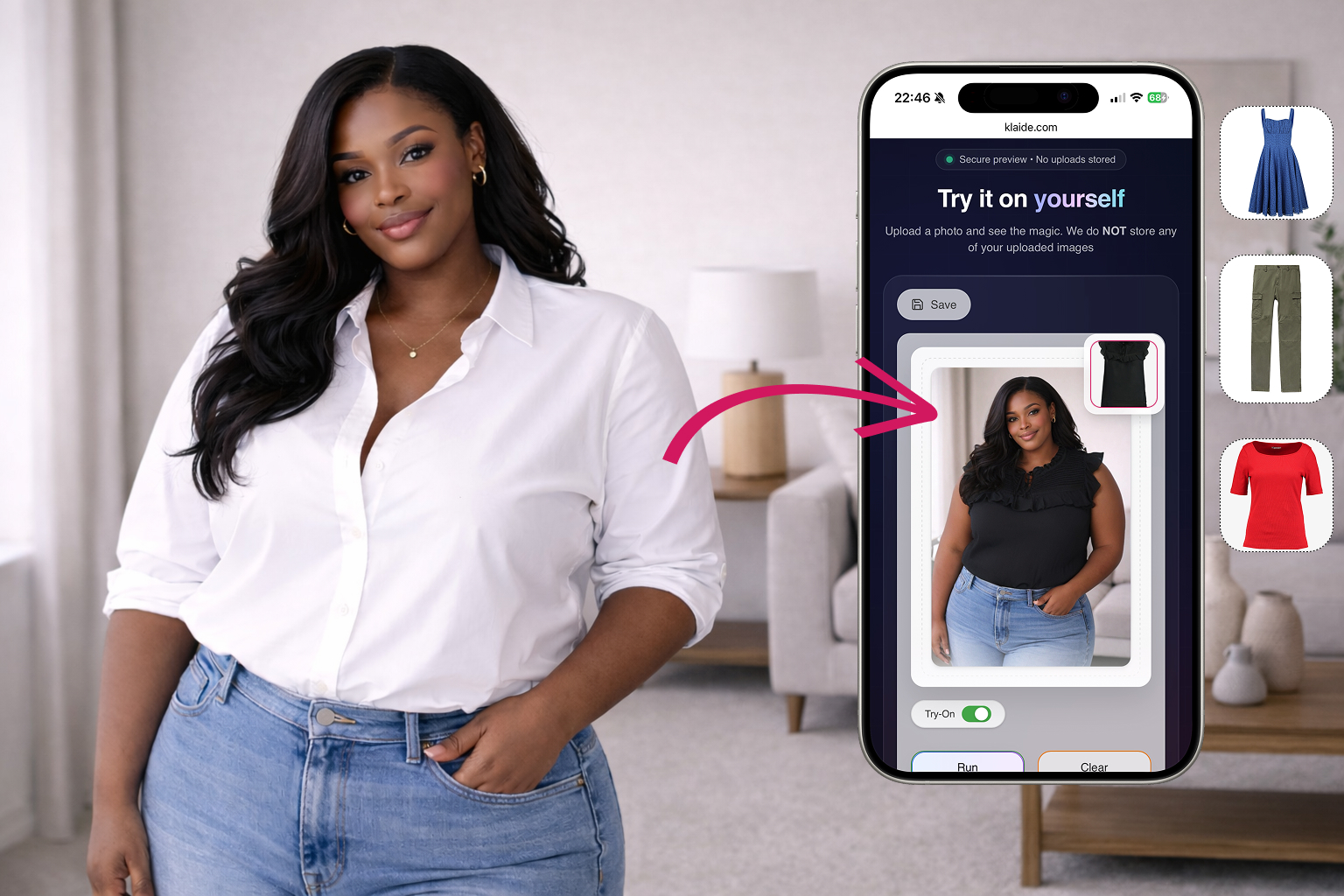 Klaide virtual try-on preview